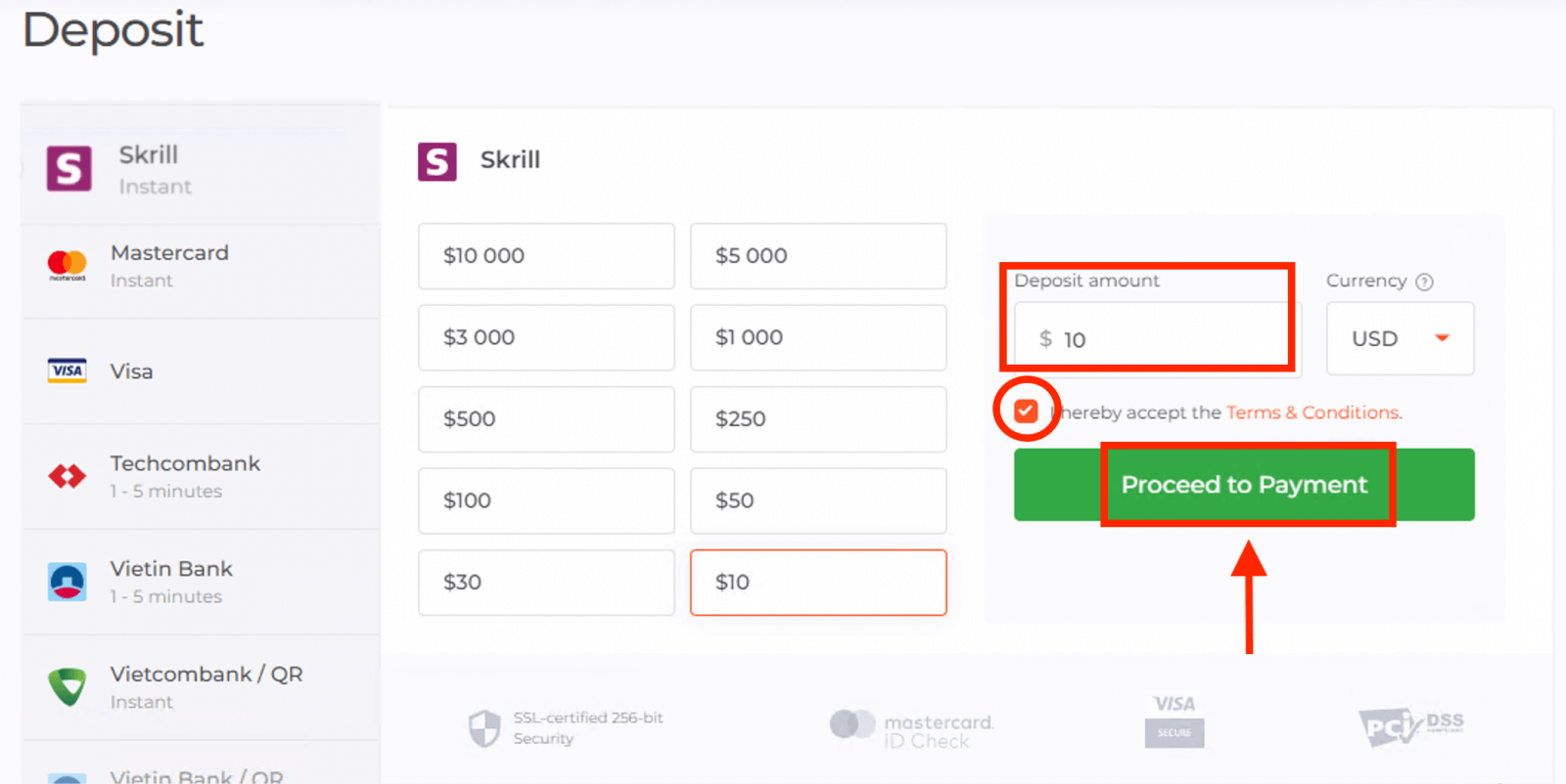 IQ Option-innskudd via Skrill: trinn, grenser og behandlingstider